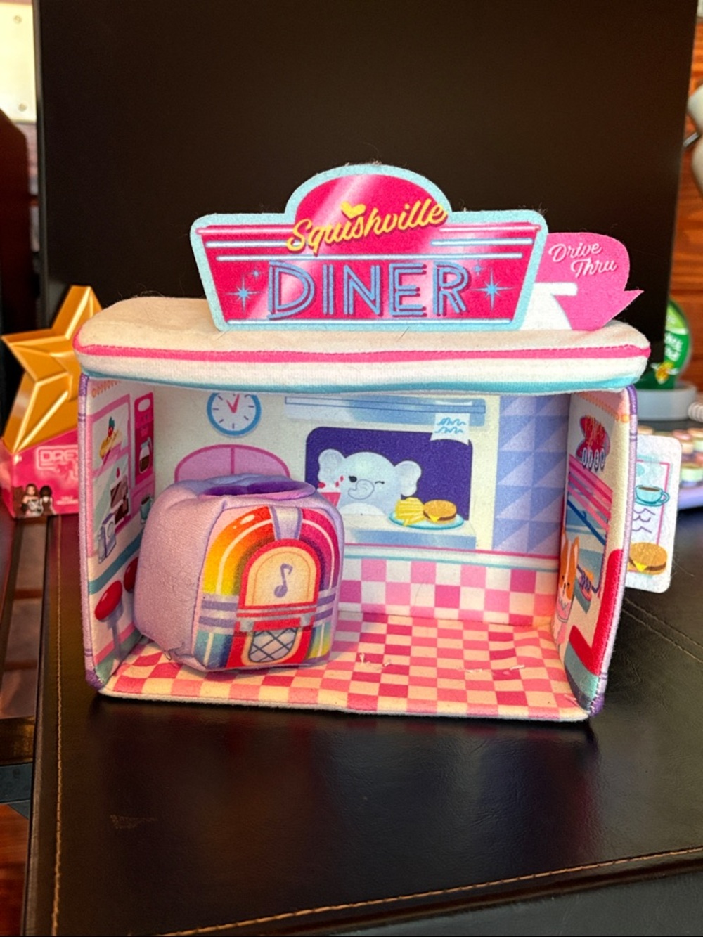 Squishmallows Pink Plush Diner Playset with Rainbow Jukebox